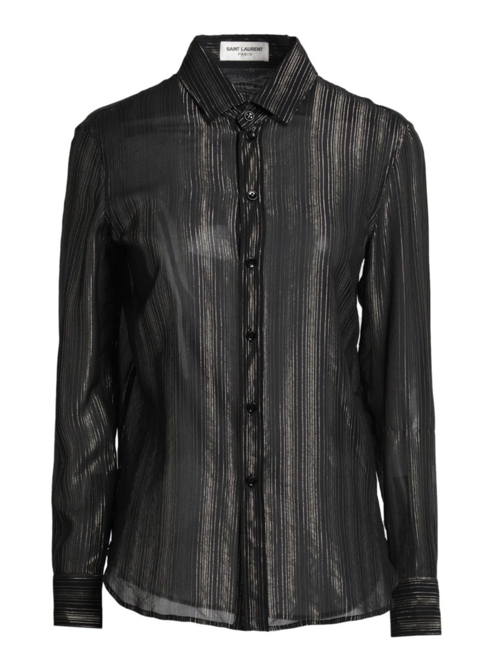 Saint Laurent Striped Patent Black Metallic Shirt Blouse
